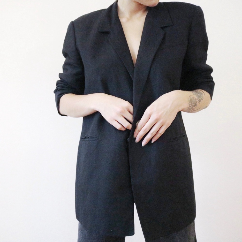 Vintage black linen oversized blazer